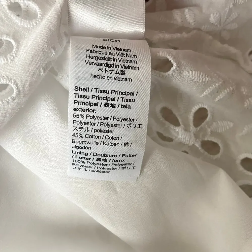 J. Crew White Puff-Sleeve Popover Eyelet Top Size Small